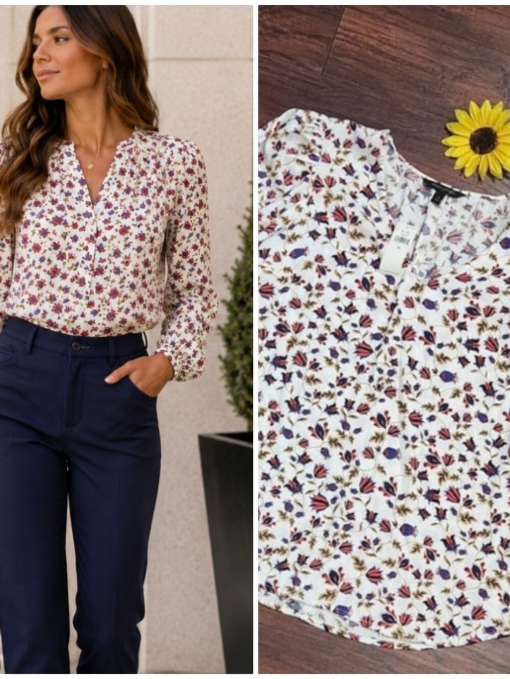 BANANA REPUBLIC Floral Long Sleeve Blouse Puffet SLEEVES NEW !!